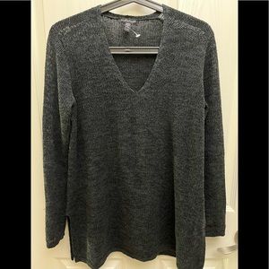 Eileen fisher women black/green ish v neck sweater